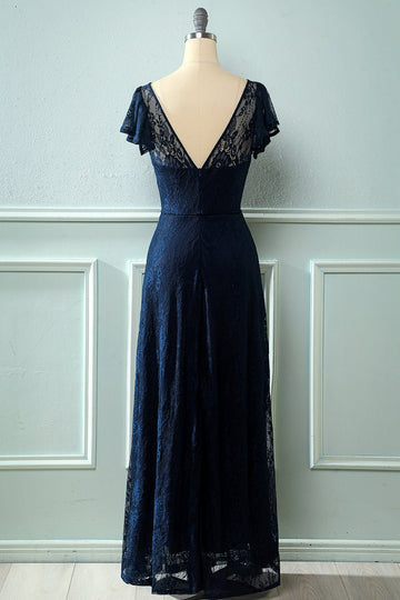 Vestido de renda longa da Marinha